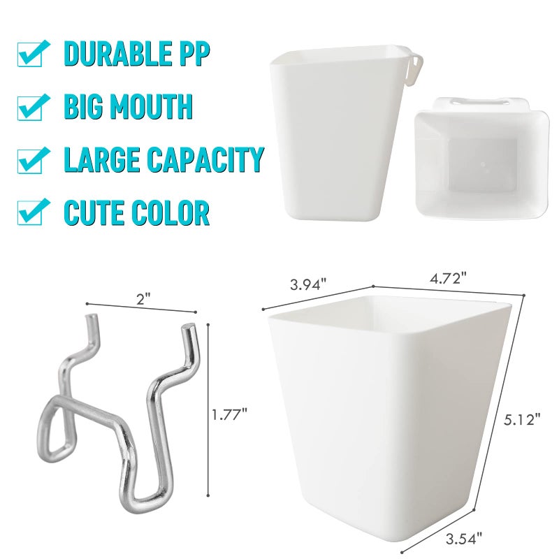 G.CORE Large Pegboard Cups Peg Board Storage Bin 6 Pack with Hooks  Square Box Shape Pegboard Cup Holder Accessories for Garage Workbench/Craft Room/Office/Playroom/Home Kitchen Organization (White) - Image 5